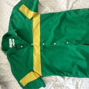 COMMES des Garcons Green and Yellow 2000s panelled cotton shirt